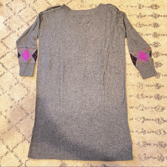 Juicy Couture Charcoal Grey Wool Blend Sweater Dress 3/4 Sleeve Argyle Print - Picture 8 of 11